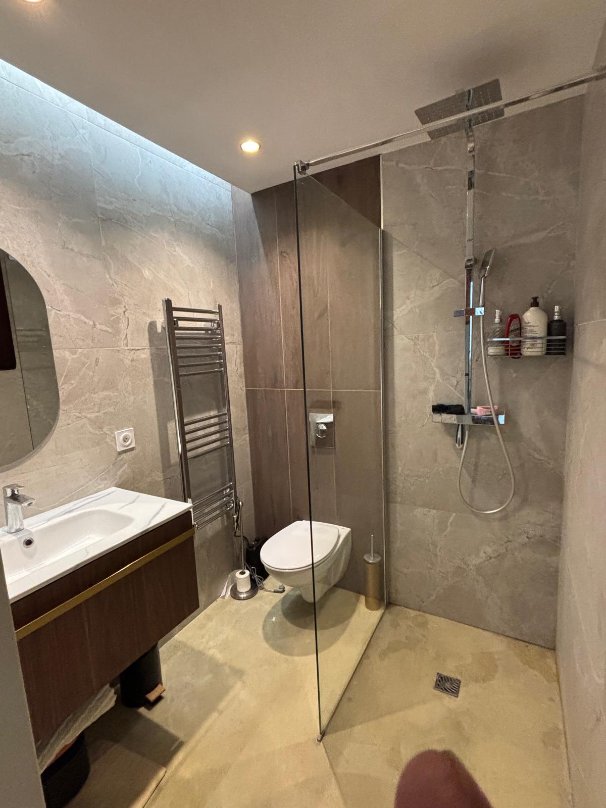 Modern bathroom with walk-in shower and contemporary finishes